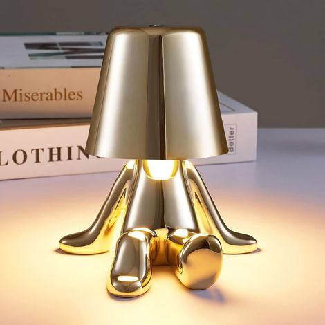 Lampe de chevet tactile, lampe Thinker dorée, lampe de nuit décorative portable rechargeable sans fil avec chargement USB (or, A)