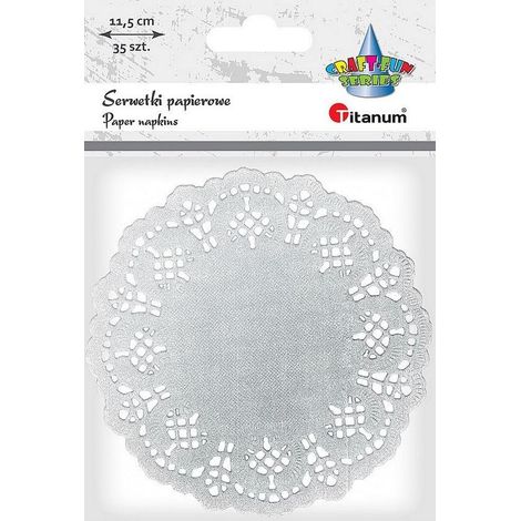 Tovaglioli di carta rotondi da 11,5 cm, colore argento, confezione da 35 pezzi.