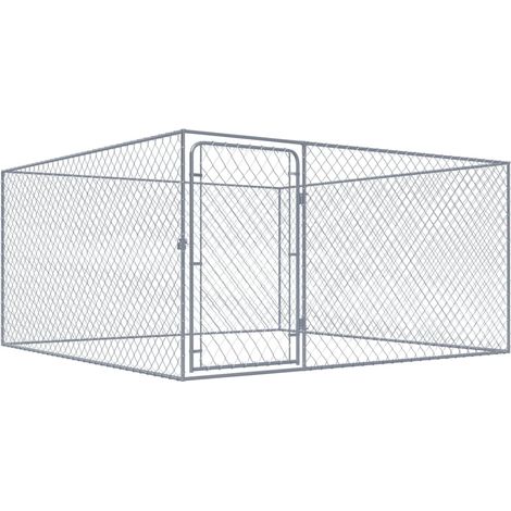 Chenil d'extérieur  Enclos Parc Cage pour chiens Acier galvanisé 2x2x1 m 97883