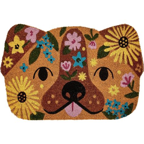 Zerbino di benvenuto in fibra di cocco antiscivolo 60 x 90 cm con supporto in PVC a forma di cane multicolore Tibig