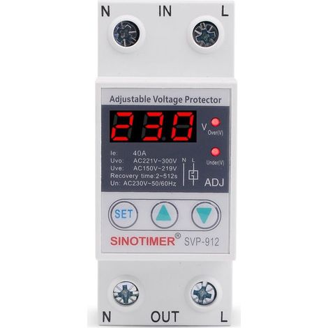 Régulateur De Tension 230v, Contre Les Surtensions Relais De Protection De Récupération Réglable Voltmètre Svp-912(63a) (1/5)
