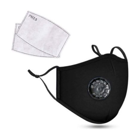 PM2.5M: Washable Cotton Mask w/ 2 Activated Carbon Filters Black (1/5)