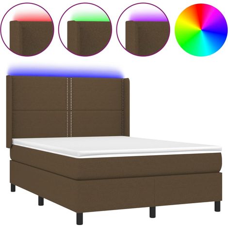 Maison Exclusive - Cama box spring colchón luces LED tela marrón