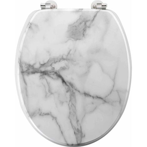 WC-Sitz mit Metallscharnieren (37 x 47 cm), Grauer Marmor, Bedrucktes MDF