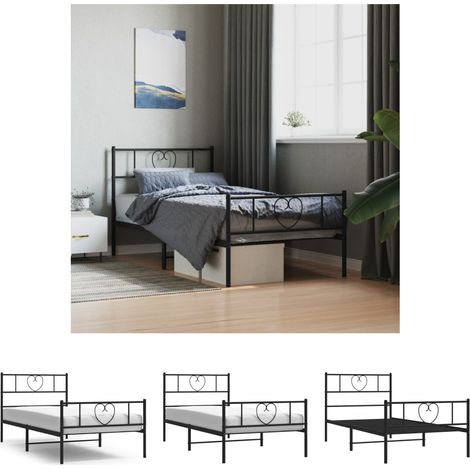 The Living Store Bettgestell mit Kopf- und Fußteil Metall Schwarz 100x200 cm - Betten & Bettgestelle (1/5)
