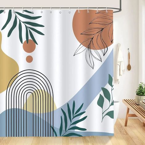 Filiyano-Rideau de douche bohème, motif abstrait médiéval, arche, soleil et feuilles, lignes, esthétique minimaliste et géométrique moderne, 200 x 180