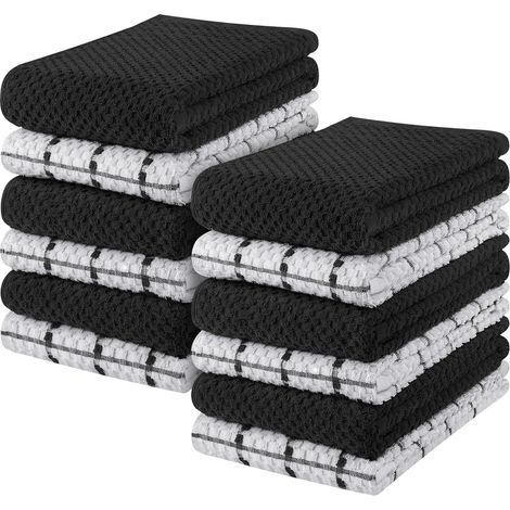 APEX Torchons - Lot de 12 torchons de cuisine - 38 x 64 cm - 100 % coton filé à l'anneau, ultra doux et absorbants, pour la vaisselle