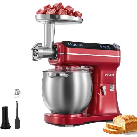 Batidora de pie Vevor de 5 litros y 1000 W con cabezal inclinable, amasadora eléctrica, 10 velocidades, batidora de cocina con bol de acero inoxidable y tapa protectora. (1/2)