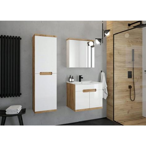 Armoire de toilette murale Ronda blanche brillante avec miroir, 60 x 50 cm (1/2)