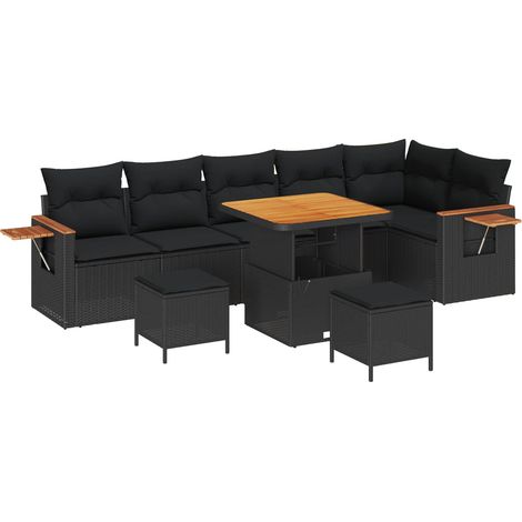 Maison Exclusive - Set Divano da Giardino con cuscino 11 pcs Nero polyrattan