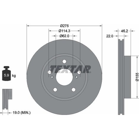 Lot de 2 Disques de frein Textar 92163803 TOYOTA 4351202220 4351202360