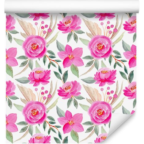Papier peint Fleurs rose poudré, blanc et gris clair 50x1000 cm (1/5)