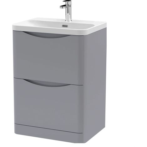 Balterley Arch Modern Bathroom Floor Standing 2 Drawer Vanity Unit & Ceramic Basin, Satin Grey, 600mm