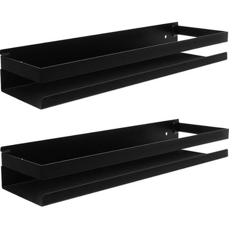 2 pièces - Étagères murales de salle de bain - 50 cm - Acier inoxydable - Étagères de douche et rangement - Étagères de salle de bain - Noir