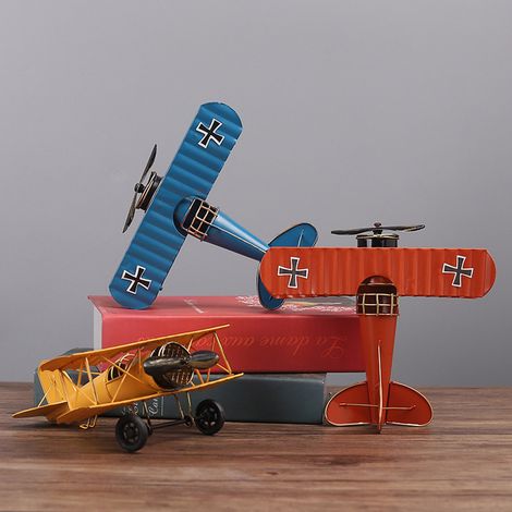 Avion Vintage en Métal - Modèle Rétro d'Avion Biplan pour Décoration (1/5)