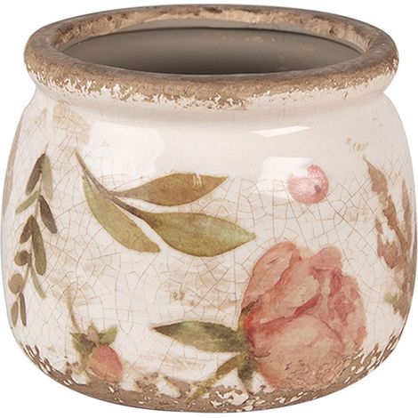 Pot de fleurs intérieur céramique beige rose 10x12x12cm