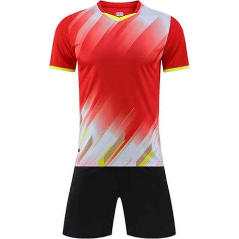 Football Jersey, Men's and Women's Breathable and Quick-Drying T-Shirt, V-Neck Sportswear + Shorts, Children's Football Jersey Set for Everyday Play (1/5)