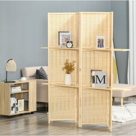 Biombo plegable de bambú 4 paneles, 180 x 180 cm, natural OKMYHOME
