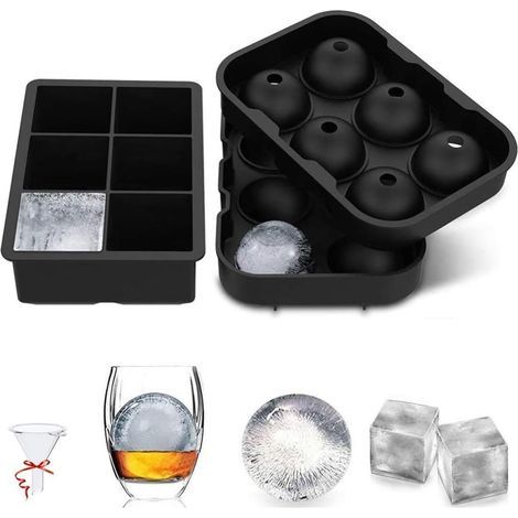 2 Piece Ice Cube Mold Set Silicone Ice Cube Tray Square and Round Spherical Ice Cube Mold for cooling water, whiskey cocktail and other drinks, reusable and BPA free. (1/5)
