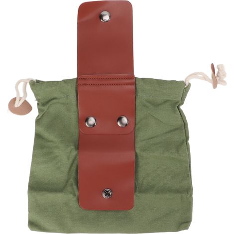 Sac de cueillette en toile et cuir PU vert, pliable avec boucle métallique, idéal pour camping et randonnée, grande capacité (1/4)