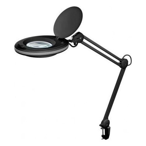 goobay 64989 Lámpara aumento LED 8W 650lm/ pinza/lente cristal 127mm 1,75 aumentos/lupa trabajo cosmética, soldadura, manualidades, leer/brazo doble articulación/lámpara sobremesa