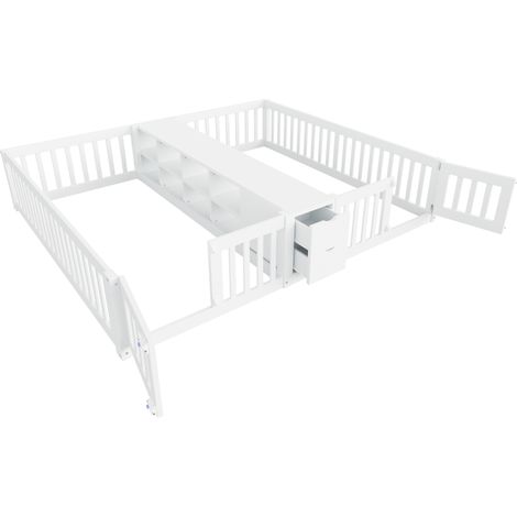 GagaLit enfant en bois 90x200 cm avec tiroirs, étagère, barrière blanche (1/5)