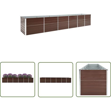 The Living Store Lit surélevé de jardin Acier galvanisé 480x80x77 cm Marron - Jardinière - Bac De Plantation - Pot De Fleurs Extérieur - Fleurissement - Jardin Vertical (1/5)