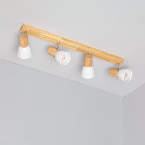 Plafonnier Métal et Bois Tautau 4 Spots Blanc (1/5)