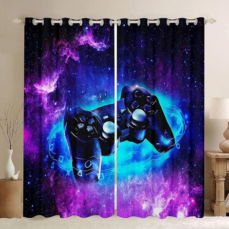Rideau Occultant Enfant - Vidéo De La Manette De Jeu Lightning Du Joueur 300X270Cm 3D Thermique Isolant Occultants A Oeillets Rideaux - Voilages Intérieurs De Salon Moderne Chambre Fille Décorati - 30 (1/5)