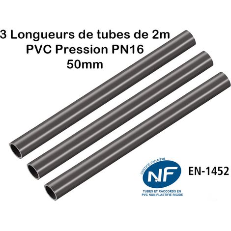 Lot de 3 Barres de Tuyau Rigide Tube PVC Pression PN16 50mm : Longueur 2m (1/2)