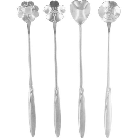 4 pièces cuillère à mélanger fleur en forme de coeur cuillère à café en acier inoxydable cuillère à thé glacé cuillère à thé