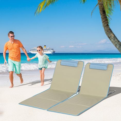 Lettini da spiaggia pieghevoli set 2, acciaio e poliestere beige, schienale regolabile 5 posizioni, 124x53x35-45 cm (1/5)