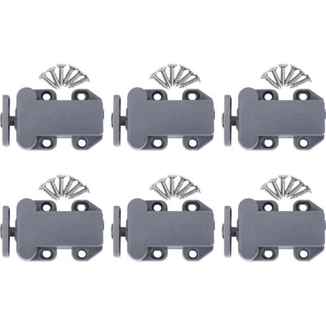 Lot de 6 loquets de porte à verrouillage automatique en nylon pour tiroirs et armoires - Accessoires de quincaillerie pour meubles - Gris (1/5)