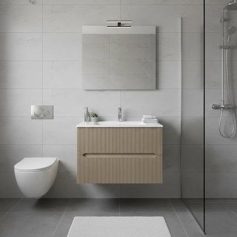 Composizione mobile bagno sospeso con cassetti cm 70 cannettato mod. STICK - Tortora Opaco (1/4)
