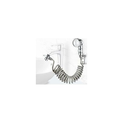 Ensemble Pommeau Douche pour Lavabo, Douchette de Salle de Bain, Tuyau Télescopique, Parfait pour Laver les Cheveux ou Nettoyer le Lavabo (Robinet pas Inclu) (Argent) (1/5)