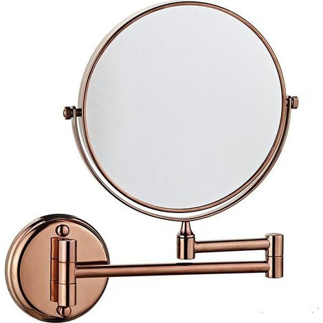 Wall-mounted, double-sided, foldable, rotating vanity mirror with 3X magnifying glass and 6-inch screen, for bathroom, toilet, and bedroom, rose gold (1/5)