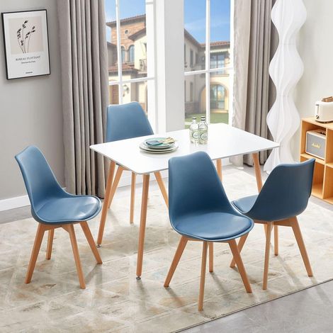 Essgruppe Esstisch (110cm) mit 4 Stühlen, Rechteckig, Weiß/Dunkelblau (1/5)