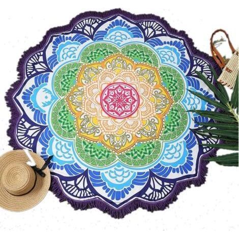 Serviette de plage portable ronde 150 cm résistante au sable super légère et à séchage rapide idéale pour les serviettes de plage tapisseries (1/5)