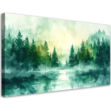 Bild auf Leinwand Grüne Waldlandschaft Natur im skandinavischen Boho-Stil 100x50 (1/5)
