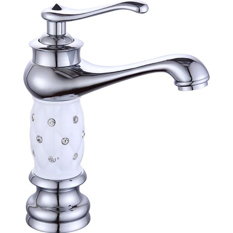 Robinets de salle de bain, style européen, robinets de lavabo, mitigeurs monocommande, robinets d'évier de cuisine, robinets de bassin, chromage blanc, noyau de valve en céramique. (1/5)
