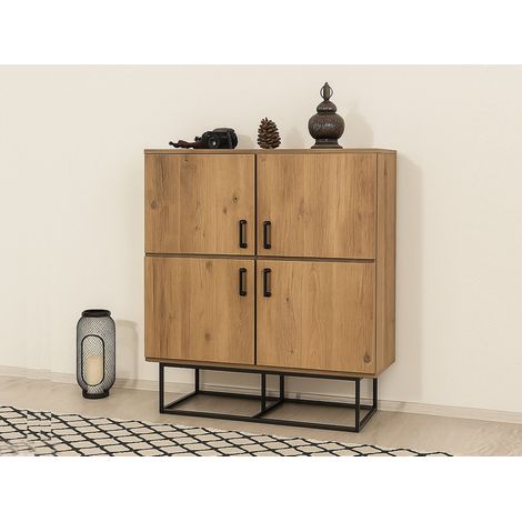 Dmora - Kommode Alwaid, Wohnzimmerbuffet, Wohnzimmer-Sideboard, Moderne Küchen-Speisekammer, 93x36h115 cm, Eiche und Schwarz, mit verstärkter Verpackung (1/5)