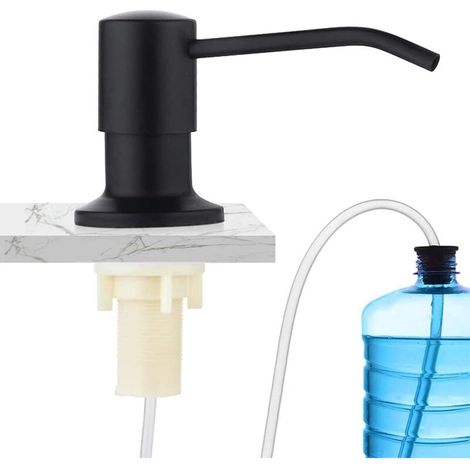 Einbauseifenspender, Seifenspender-Set aus Edelstahl, schwarzer Küchenspülen-Seifenspender aus Edelstahl mit integriertem Pumpenkopf und Verlängerungsrohr (1/4)