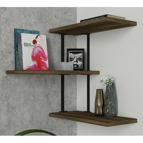 Dmora - Estantería Dboseggi, Estante, Estante de pared, Estanterías multiusos, 45x20h47 cm, Nogal y Negro (1/5)