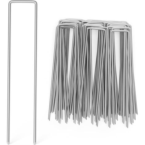 100 Agrafes de Jardin en Acier Galvanisé – Piquets de Fixation Robustes pour Bâche, Film de Jardin & Câble Périphérique – Forme en U avec Bouts Pointus – Haute Stabilité – 4mm×20cm (1/5)