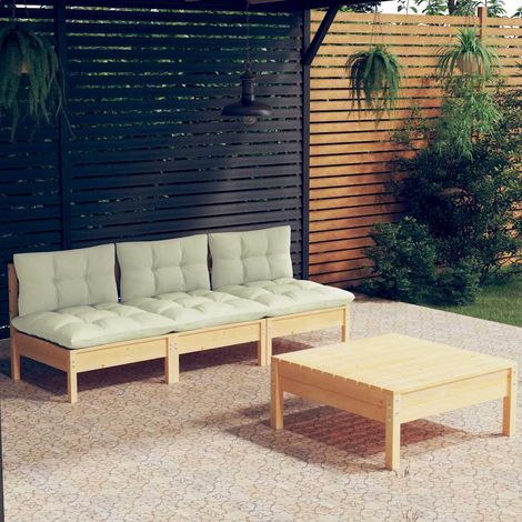 vidaXL Muebles de jardín 4 piezas cojines madera de pino color crema (1/5)