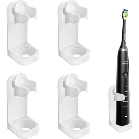 Support mural auto-adhésif pour brosse à dents électrique et rasoir, compatible Oral-B, universel, lot de 4, blanc (1/5)