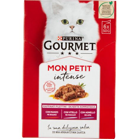 gourmet mon petit, alimento umido per gatto, carne di manzo, vitello e agnello. (1/4)