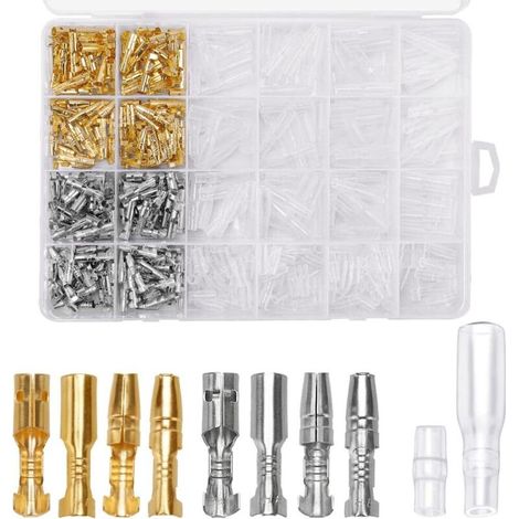 400 PCS 3.9mm Bullet Connecteurs Kit en Laiton Bullet Mâle et Femelle Fil Bornes Connecteur avec Couvercle D'isolation, pour Moto Camion Scooter Bateaux Instruments Électriques, Or et Argent