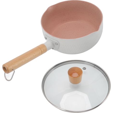Casserole multifonctionnelle en alliage d'aluminium antiadhésif avec poignée en bois, compatible avec les plaques à induction et à gaz (blanche).