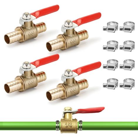 4 Pièces Vanne à Boisseau Sphérique, Laiton 8mm, Collier de Serrage, Pour Conduite Carburant Air (1/5)
